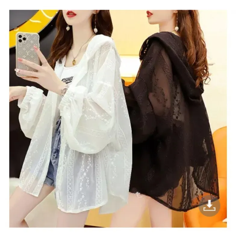 Summer Ice Silk Sunscreen Coat Women Lace Net Jackets Casual Loose Thin Outwear Breathable Fried Street Beach Clothing Female Top