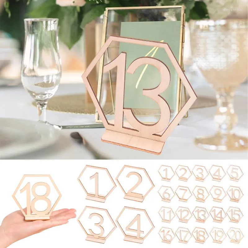 Decorazione per feste 1-20 numeri tavolo da matrimonio segni in legno di forma esagonale numero ornamenta di fidanzamento compleanno seggiolino regalo