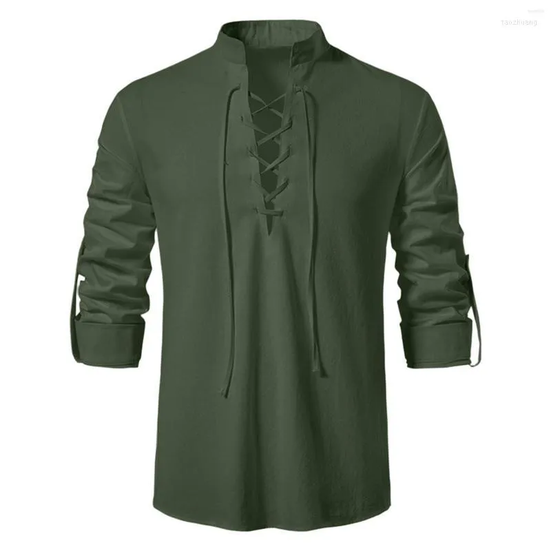 Hommes t-shirts hommes hommes col pur à manches longues chemise jeunesse mode Vintage debout Street Wear Blouse hauts pour printemps automne