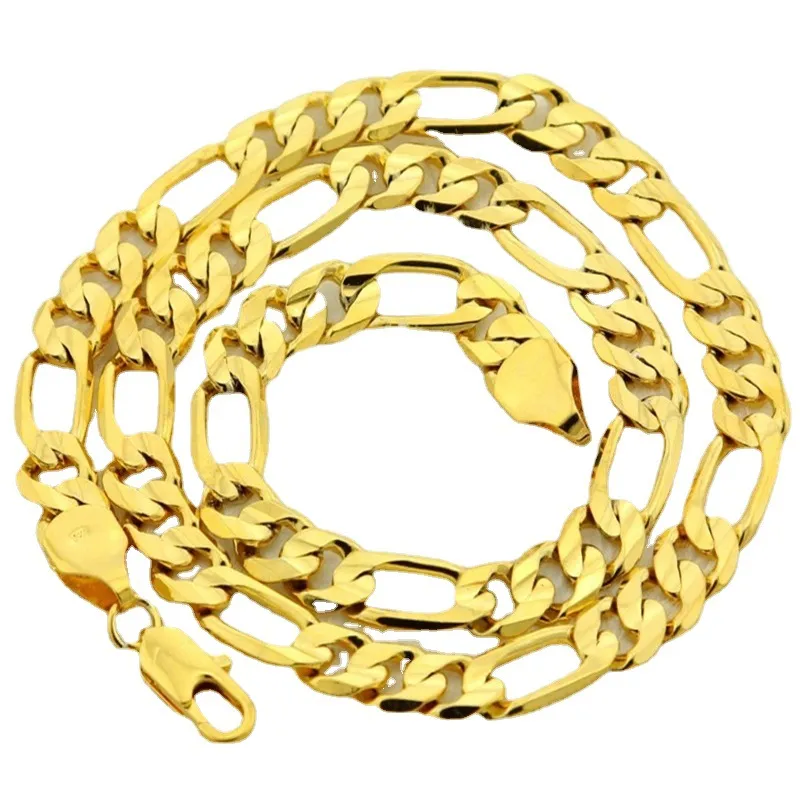 Semplice placcatura in oro hip-hop europeo Collana in rame Placcatura sottovuoto Imitazione oro Ornamento Collane a cordolo Più dimensioni Collana a tre stanze