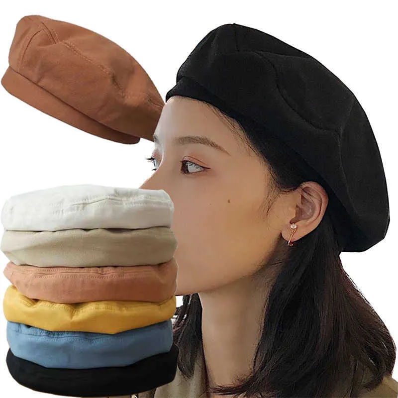Berets Cotton women's spring retro French plaid coat military painter hat street girl in autumn 2023 octagonal Beret G220612