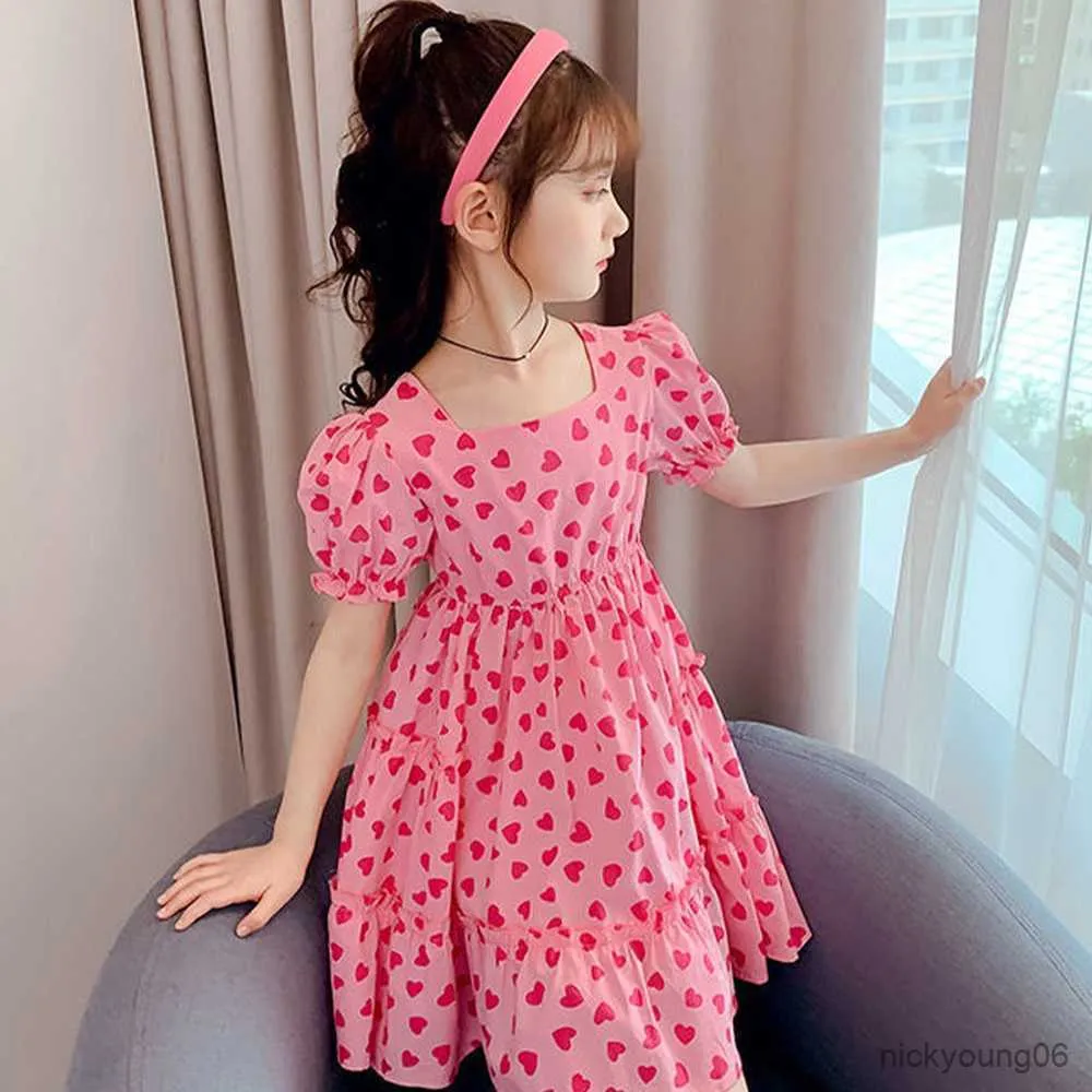 Robes de fille Teen Girl Dress Heart Pattern Vêtements pour enfants Enfants Bow Back New Party Teens Outfits Flower Girls Clothes R230612