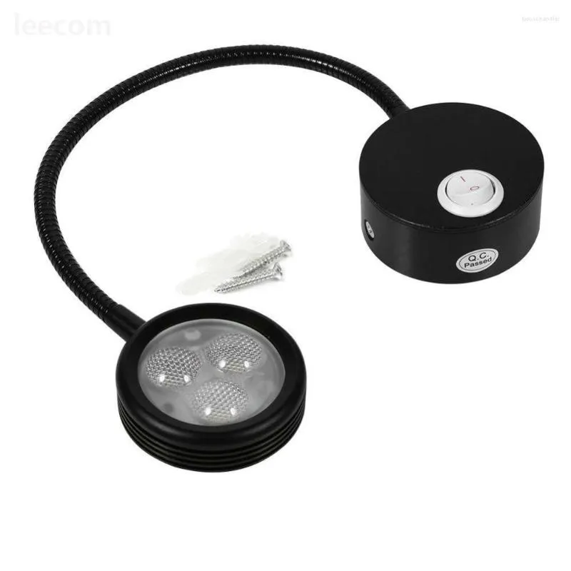 Wall Lamps 3w Black Led Flexible Adjustable Gooseneck Bedroom Bedside Sconce Reading Light With Knob Swith