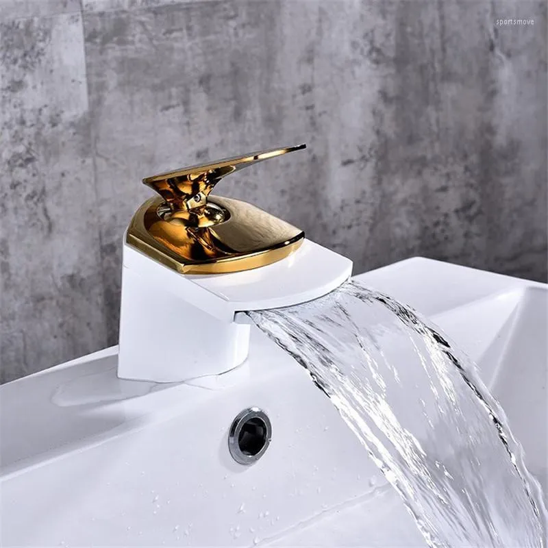 Torneiras para pia de banheiro modernas em ouro e branco torneira misturadora para lavatório torneira fria montada no convés D-020