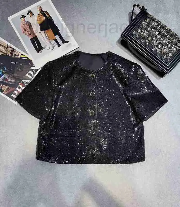 Women's Jackets Designer 23 Summer New Celebrity Style Elegant and Temperament Shows Slim Weight Reducing Age Heavy Industry Sequin Short Sleeve Coat D5O8