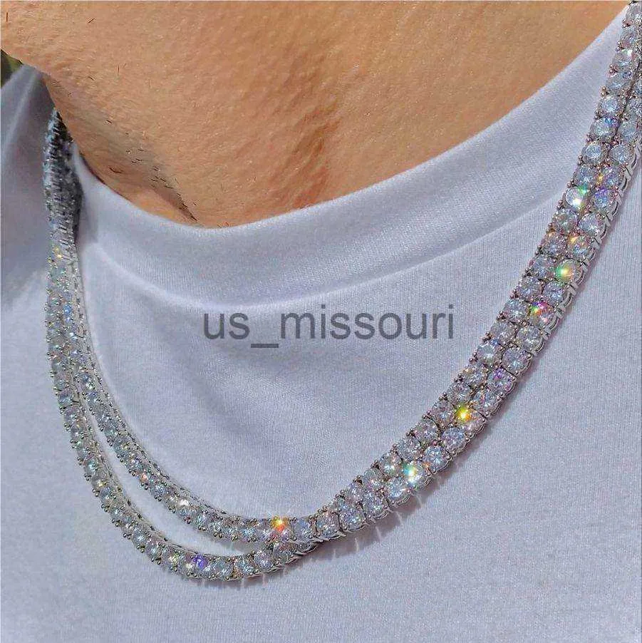 Подвесные ожерелья USA Stock Fine Jewelry Hip Hop 925 Серебряное серебро VVS Moissanite Diamond Classic Tennis Chain Ожерелье для мужчин Women J0612