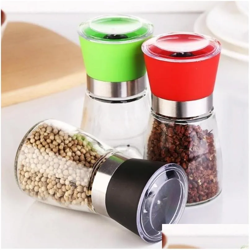 Mills Pepper Grinder Mill Glass Round Bottle Salt Herb Spice Hand Manual Cooking Bbq Seasoning Kitchen Tools Drop Delivery Home Gard Dhsan