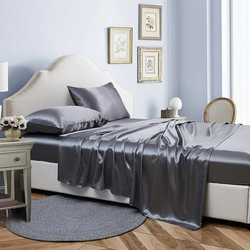 Ensembles de literie Draps de lit en satin haut de gamme Ensembles de 4 pièces Ensemble de draps de lit Queen Ensemble de draps ajustés de luxe avec s Case Drap de lit à bande élastique Z0612