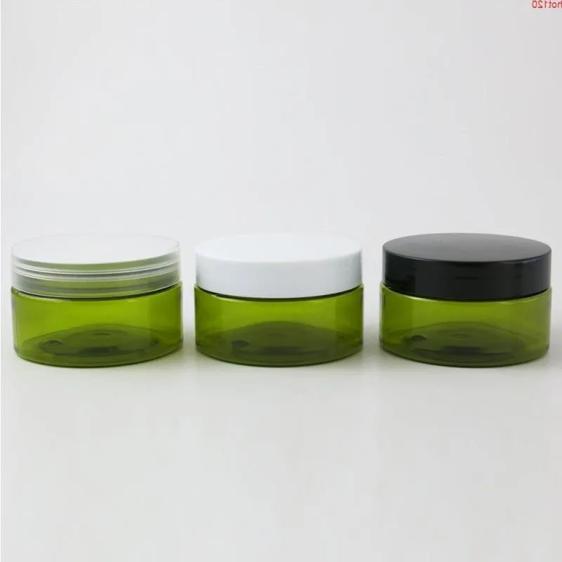 20 x 100g 333OZ lege groene medium plastic cosmetische pot 100CC verpakking met wit zwart doorzichtige deksels Sealgood Cqflv