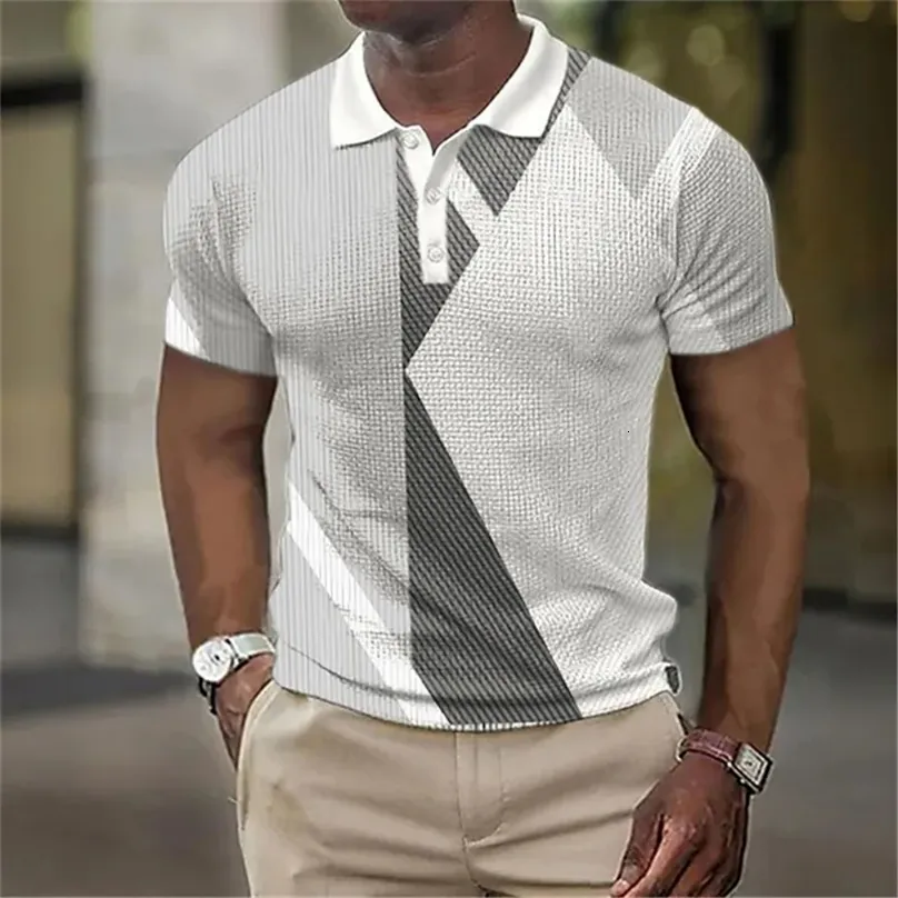 Polo da uomo estiva manica corta 3d stampa all-over polo da uomo con motivo geometrico manica corta da uomo abbigliamento street casual polo top 230609