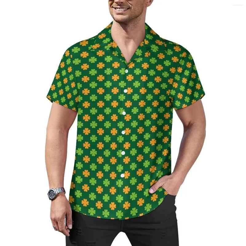 Erkekler Sıradan Gömlek St Patricks Day Beach Shirt Shamrock Baskı Hawaii Mens Harajuku Bluzlar Kısa Kollu Özel Giyim Plus Boyut