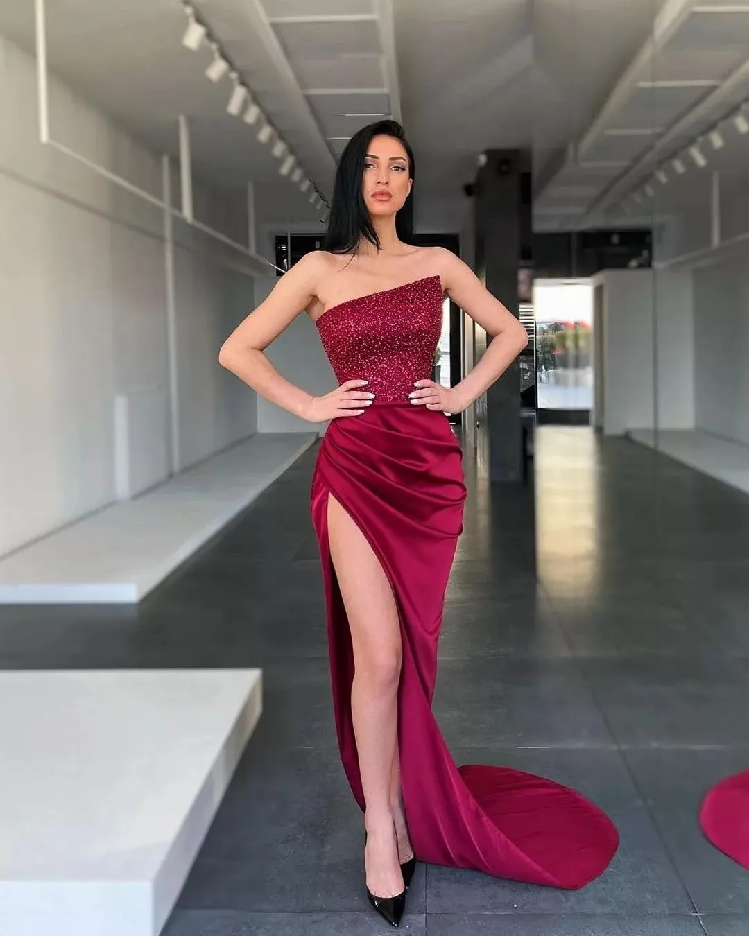 sequin top dress with pleated skirt Long sequin strapless prom dress with pleated skirt and split for formal  evening events from Dhgate Prom Dresses