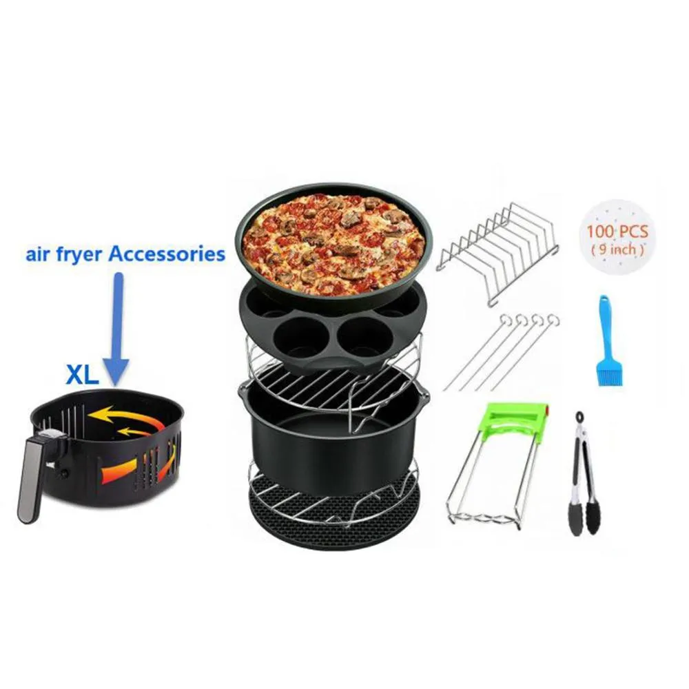 12pcs Air Fryer Accessories 9 Inch Pizza Plate Grill Pot Kitchen Cooking Tool for Party Fit all Airfryer 4.2-8QT