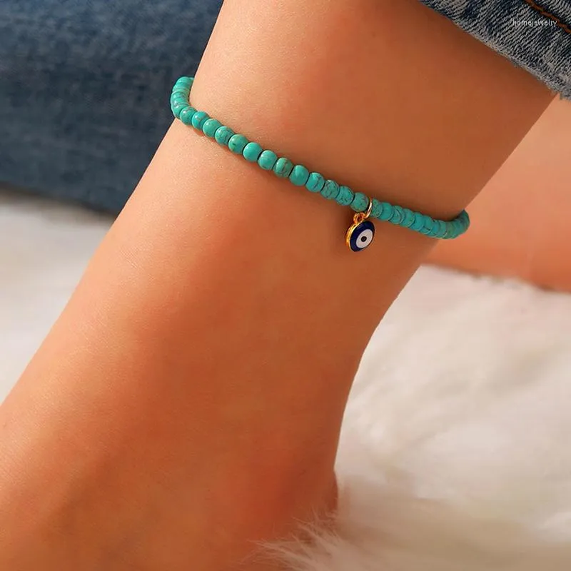 Anklets Huatang Blue Turquoise Devil's Eye Feade Feed Ornament Bohemian Rice Bead Chain6969