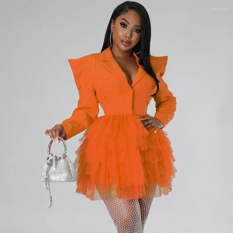 Casual Dresses Autumn Winter Blazer Style Tulle Tutu Mini Dress