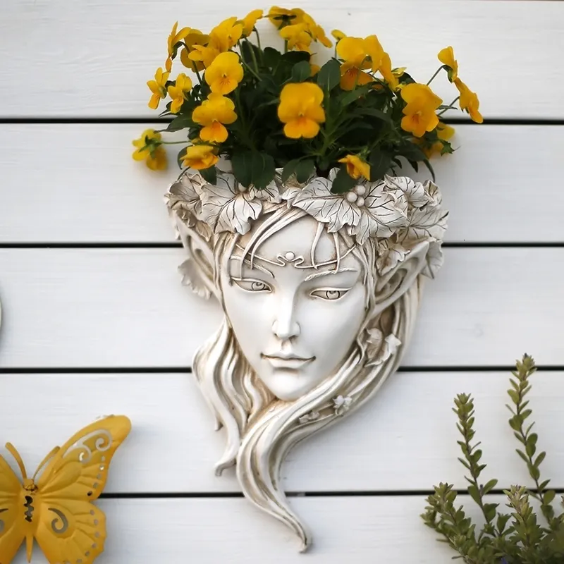 Vases Beauty Statue Wall Hanging Vase Resin Flower Pot Dried Decoration Arrangement Home Decor 230609