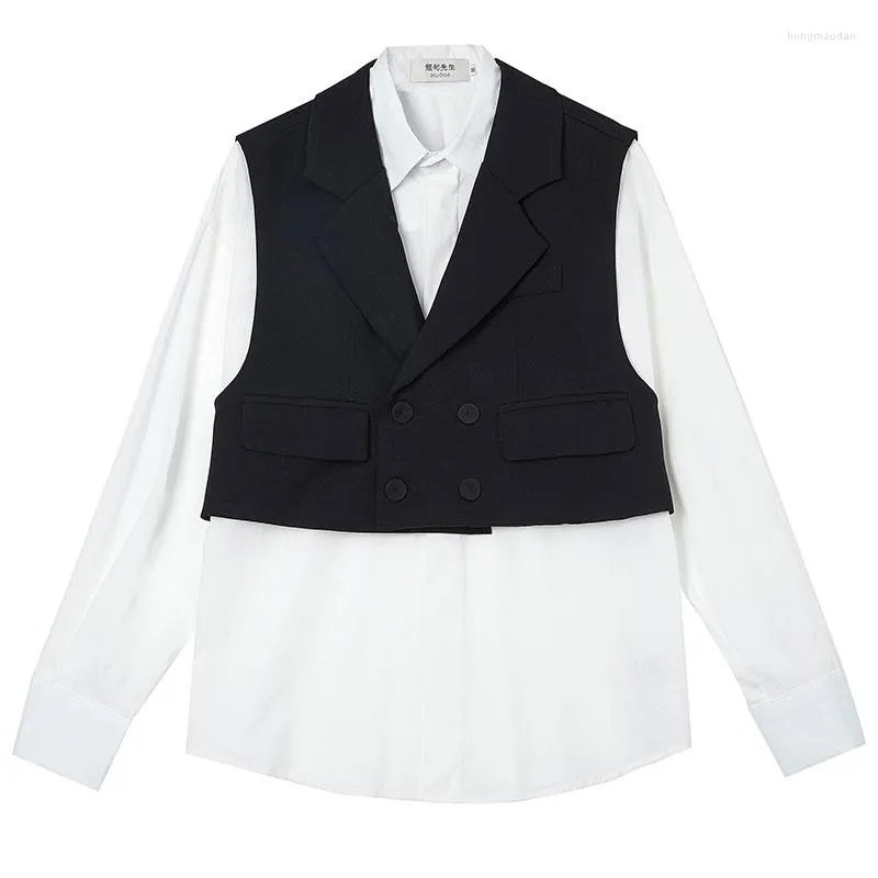 Mannen Casual Shirts XS-6XL 2023 Mannen Vrouwen Kleding Yamamoto Stijl Splice True Twee Stukken Afneembare Vest Shirt Jas Liefhebbers Plus size