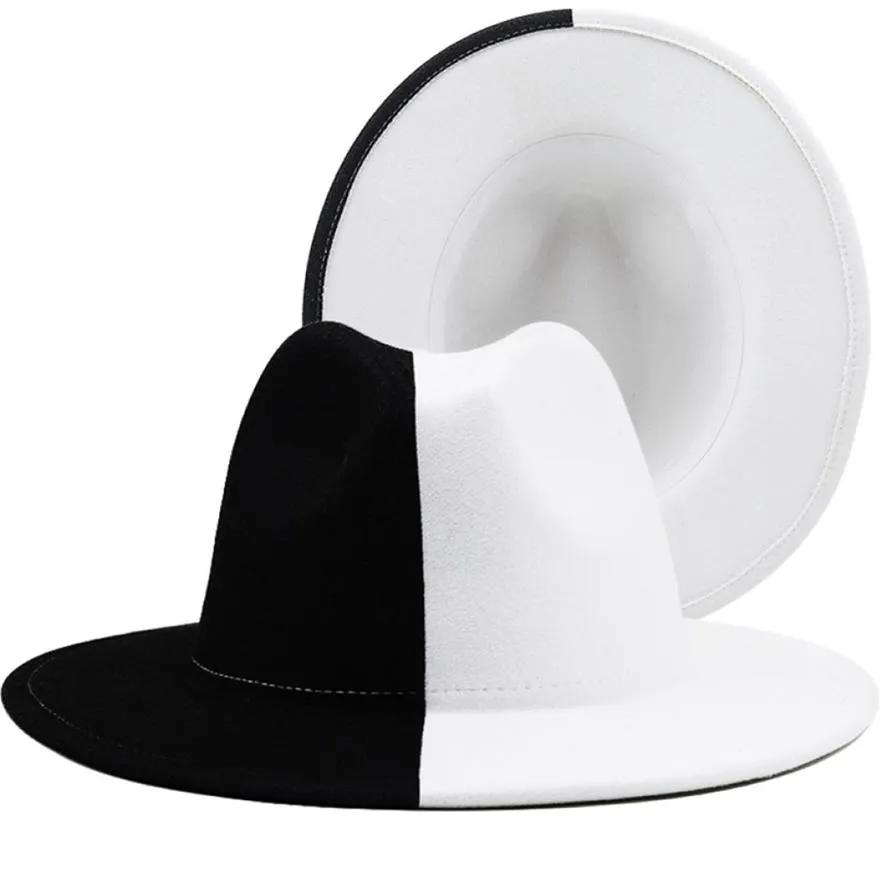 Noir Blanc Patchwork Laine Feutre Jazz Fedora Chapeau Femmes Unisexe Large Bord Panama Parti Trilby Cowboy Cap Hommes Gentleman Mariage Chapeau 22242Q