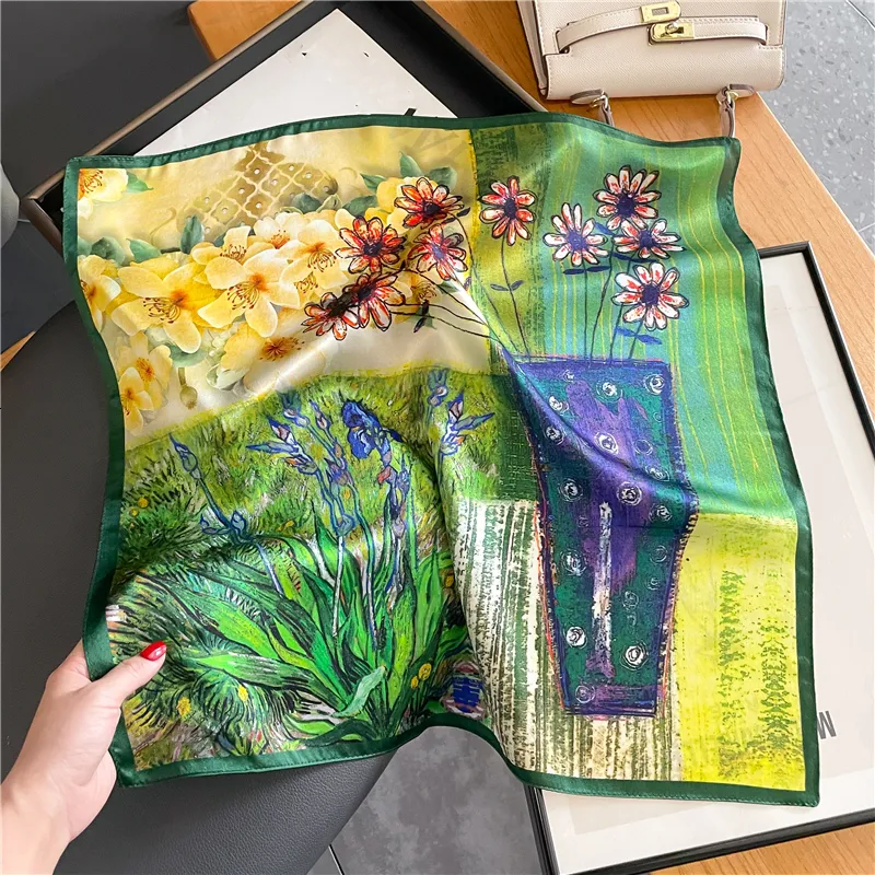 Sarongs 100% Real Silk Scarf Women Luxury Brand Handarkiefs Square Small Hair Ribbon Design pannband halsduk Kvinna Bandana 230609