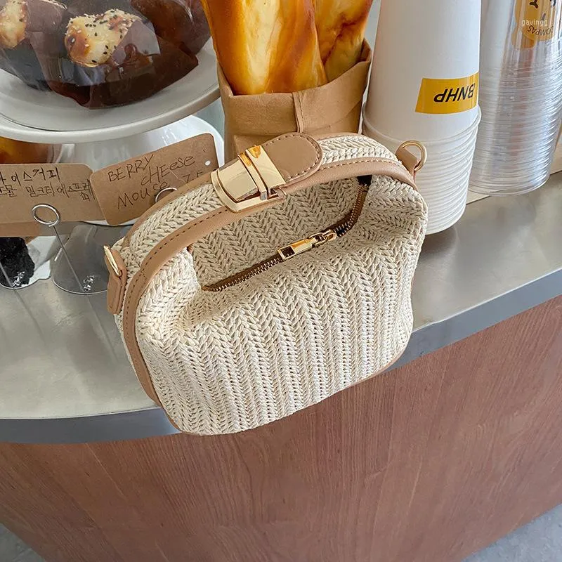 Bolsas de ombro de palha bolsa tiracolo para mulheres boêmia pequena bolsa de tricô bolsa de verão e bolsa de praia balde de férias