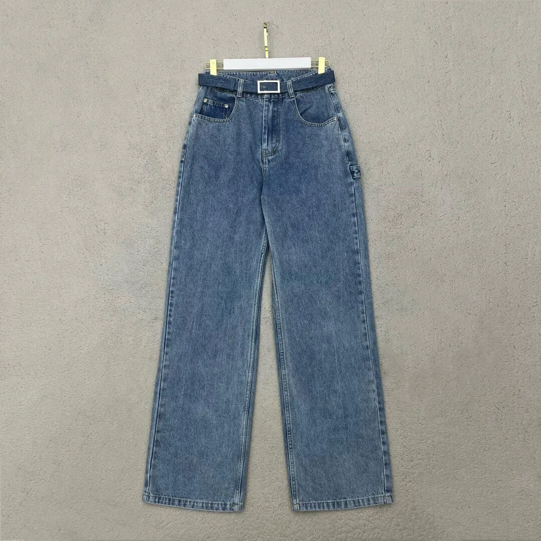 Designer broderi anagram kvinnor jeans höst vinter jeans mode raka byxor avslappnad stil hög midja lös byxor v2