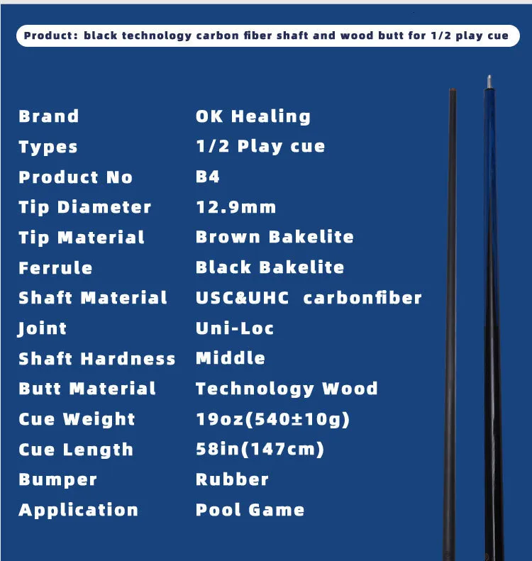 12.9mm Carbon Fiber Tip Punch Pool Cue With Wood Butt And Uni Loc Joint Break Cue Stick Billiard