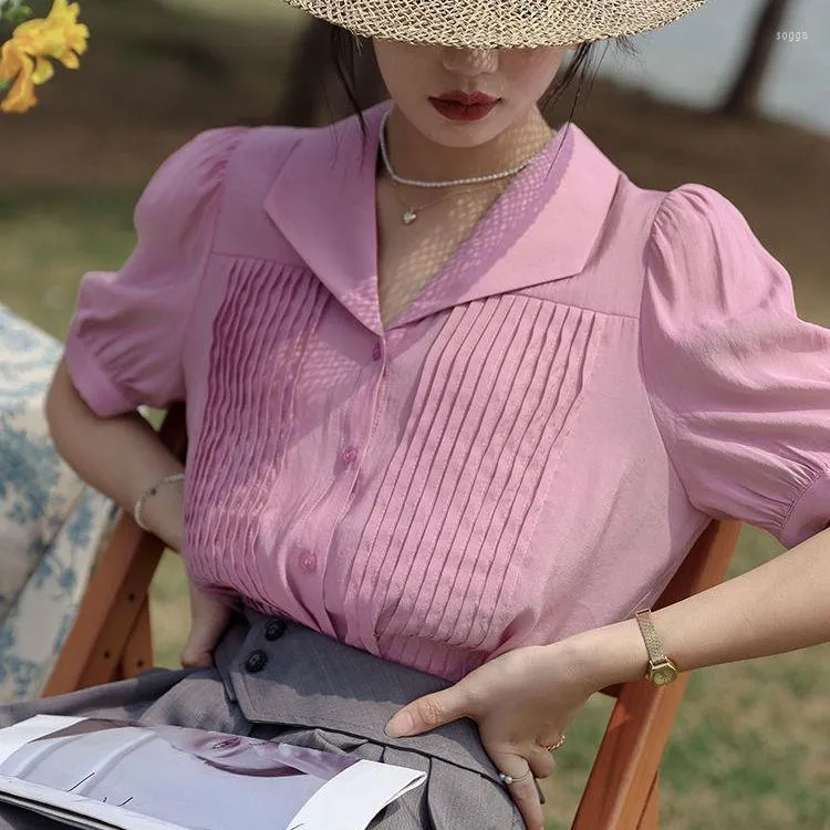 Women's Blouses Sweet Gentle Puff Sleeve Shirt Female 2023 Spring Summer Purple Korean Chic Casual Top