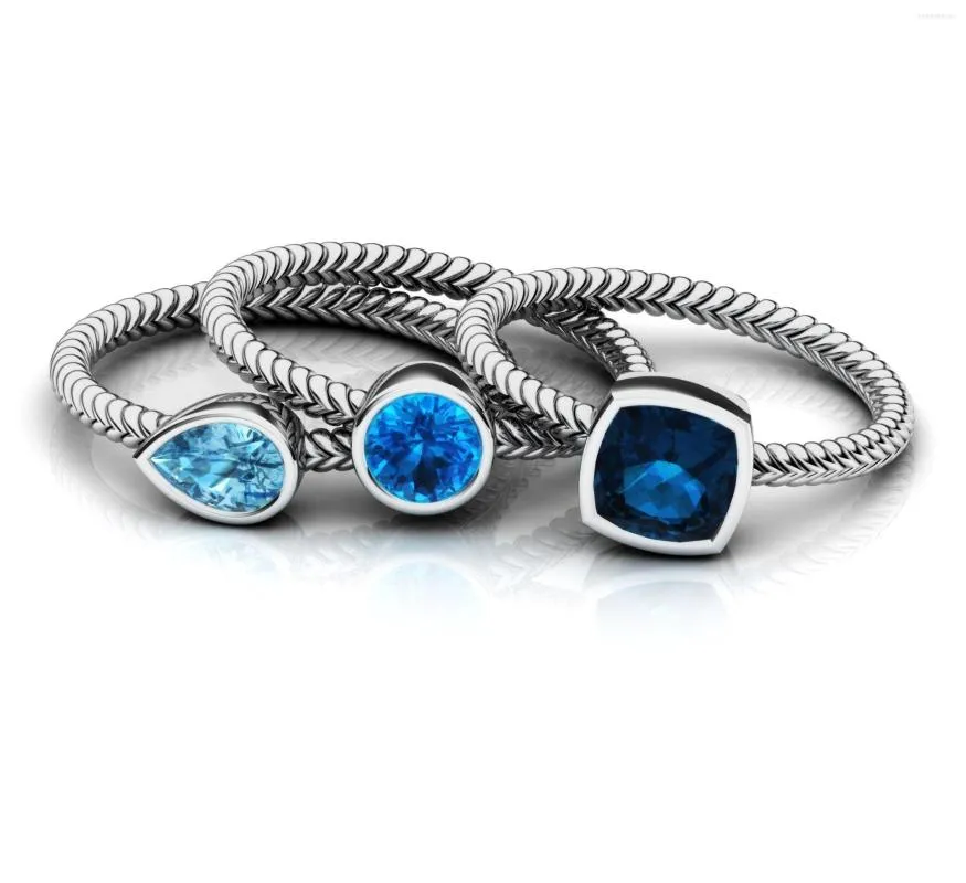 Bagues en grappe 925 argent rétro Simple pierre gemme pierre de lune saphir bague trois pièces dames fête anniversaire bijoux cadeau