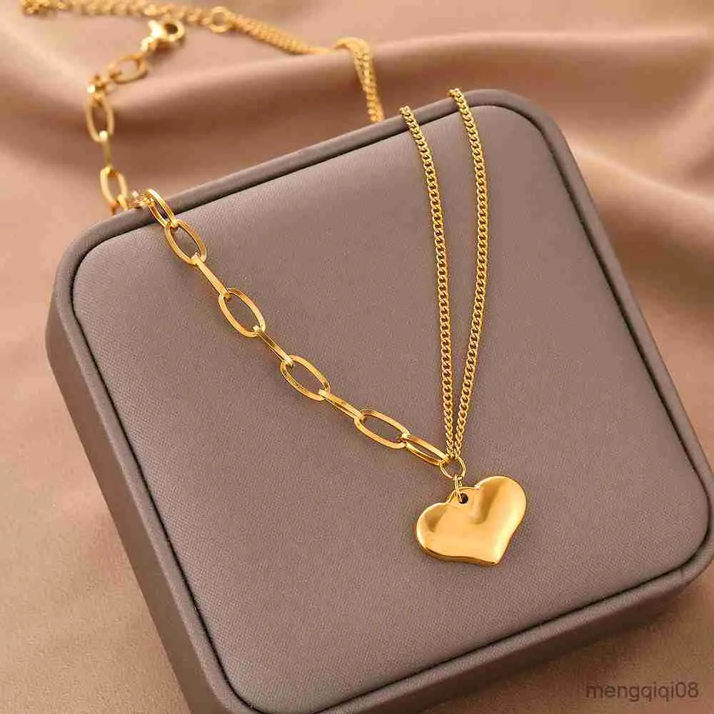 Pendentif Colliers En Acier Inoxydable Style Baroque Chaîne Asymétrique Grand Doux Coeur Pendentifs Charmes Ras Du Cou Kpop Collier Pour Femmes Bijoux R230612