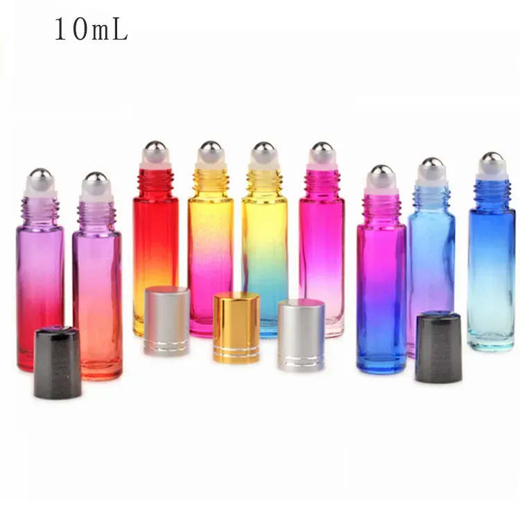 Heiße 10 ml Rollen auf leere kosmetische Behälter Gradientenfarbe dicke Glasfummelflasche für Reise tragbare ZZ