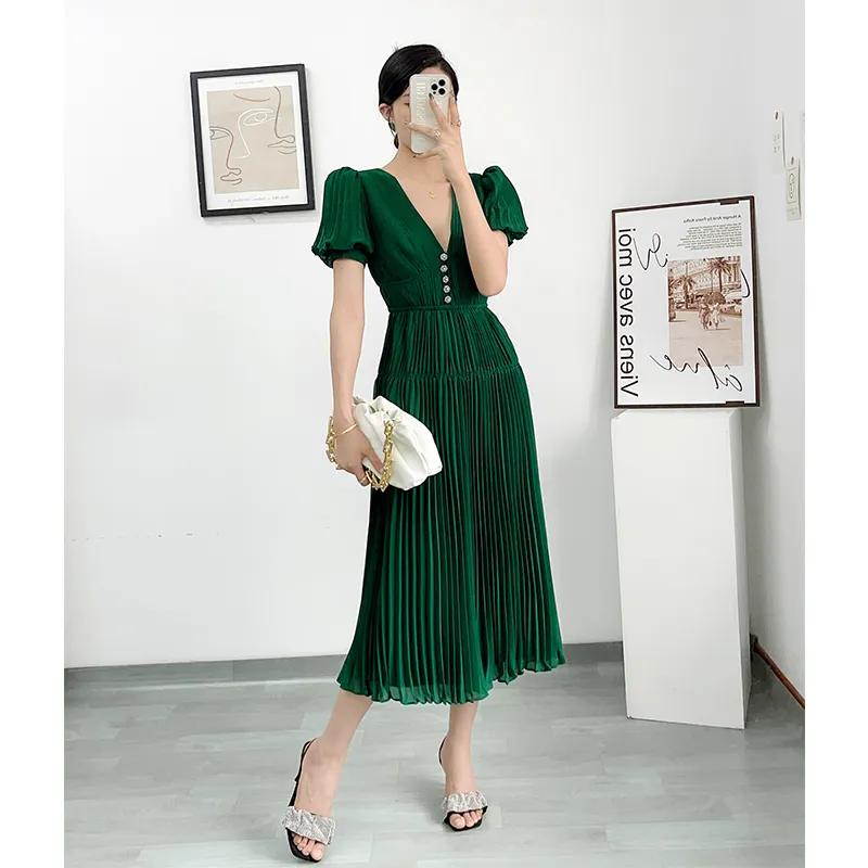 Lace Chiffon V-Neck Midi Dress with Pleated Skirt and Paisley Pattern, Empire  Waist, Knee-Length from Dhgate Basic & Casual Dresses - price 152.41