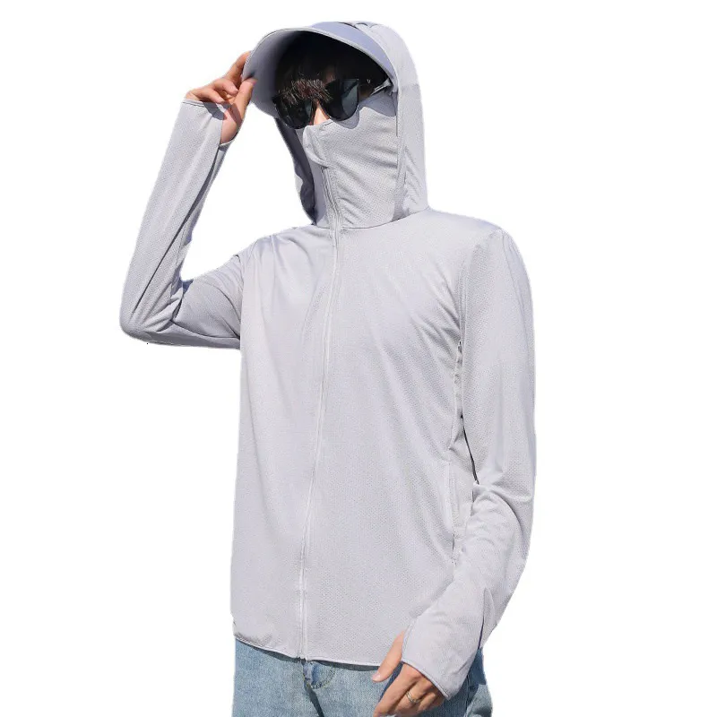 Erkek Ceketler İnce Nefes Alabilir Dış Upf 50 Erkekler Uzun Kollu Güneş Koruma T-Shirt Açık Mekan Balık tutma kapüşonlu buz ipek güneş kremi kıyafetleri 230612