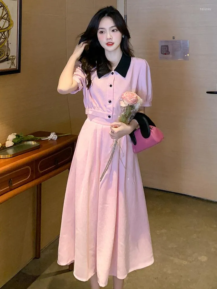 Pleated Midi Skirt Pink Skirt Outfit 0f 2-Piece Korean Summer