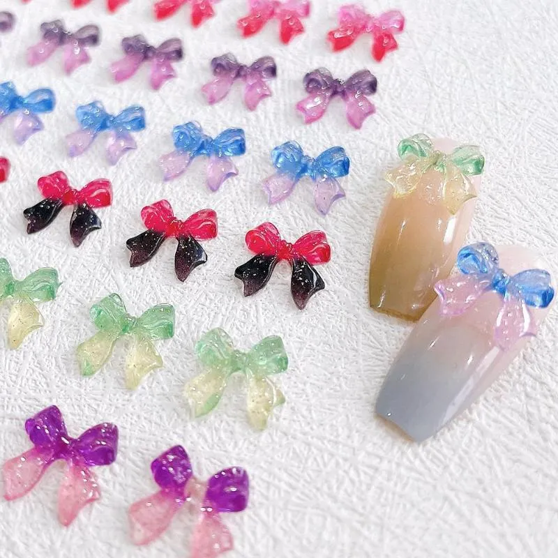 Decoraciones para uñas, 30 Uds., amuletos de lazo 3D que cambian de Color con la luz del sol, cinta brillante transparente, lazo, suministros Kawaii, accesorios