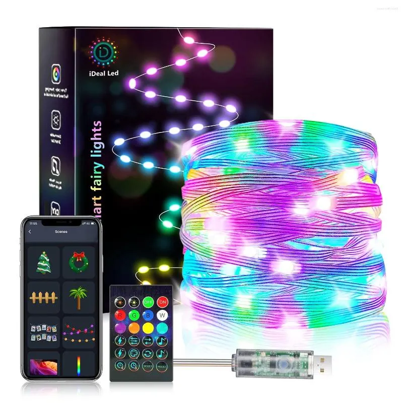 Strings Kerst RGBIC String Light Smart Bluetooth LED Slingers USB App Controle Kerstboom Decoratie Outdoor Waterdichte Kerstverlichting