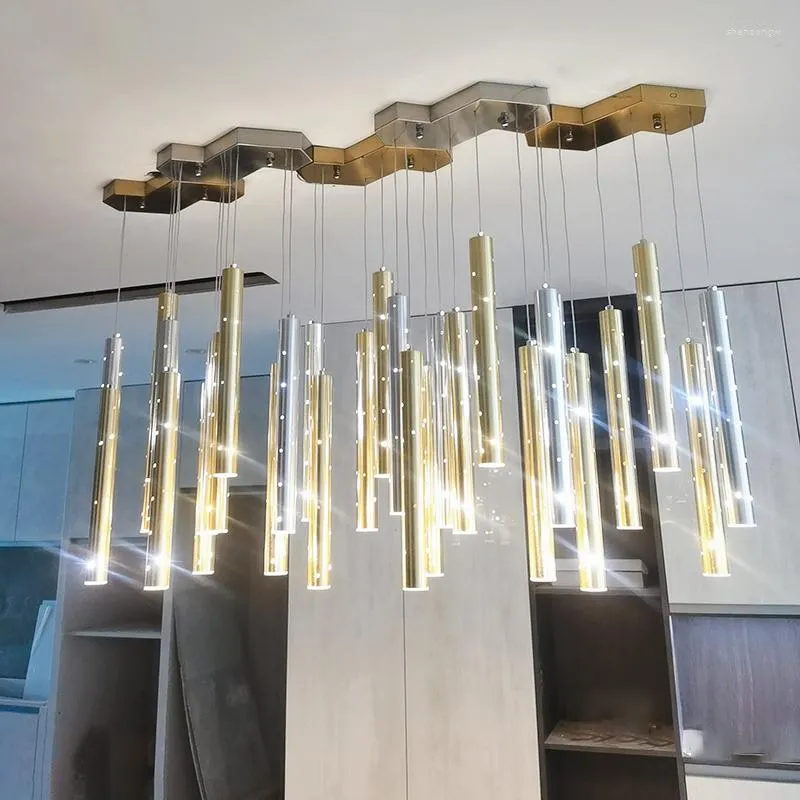 Подвесные лампы Современное золото серебряное сочетание ветра люстра гостиная кухонная остров