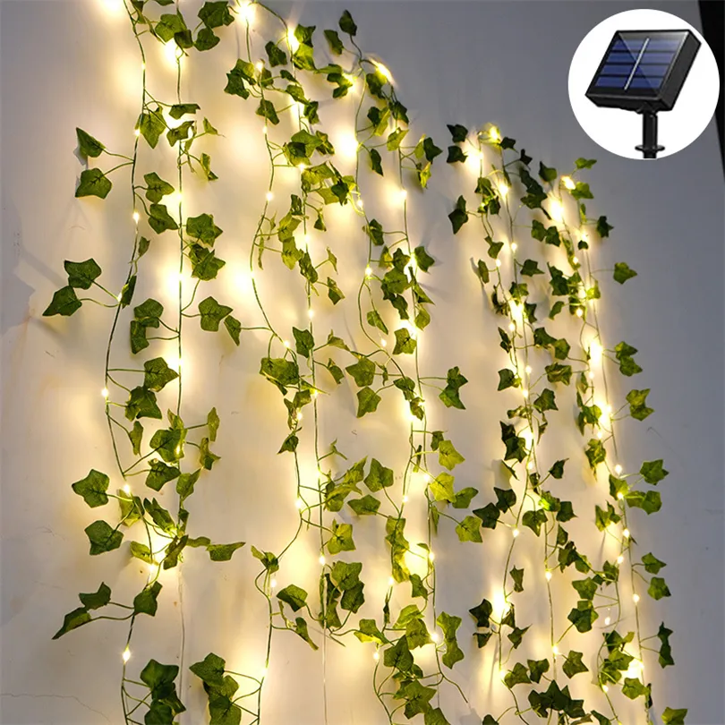 LED Solar Powered Ivy Fairy String Lights Garden Outdoor Leave Wall Fence  Light