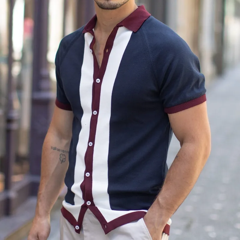Vintage Knit Striped Men's polo polo shirts