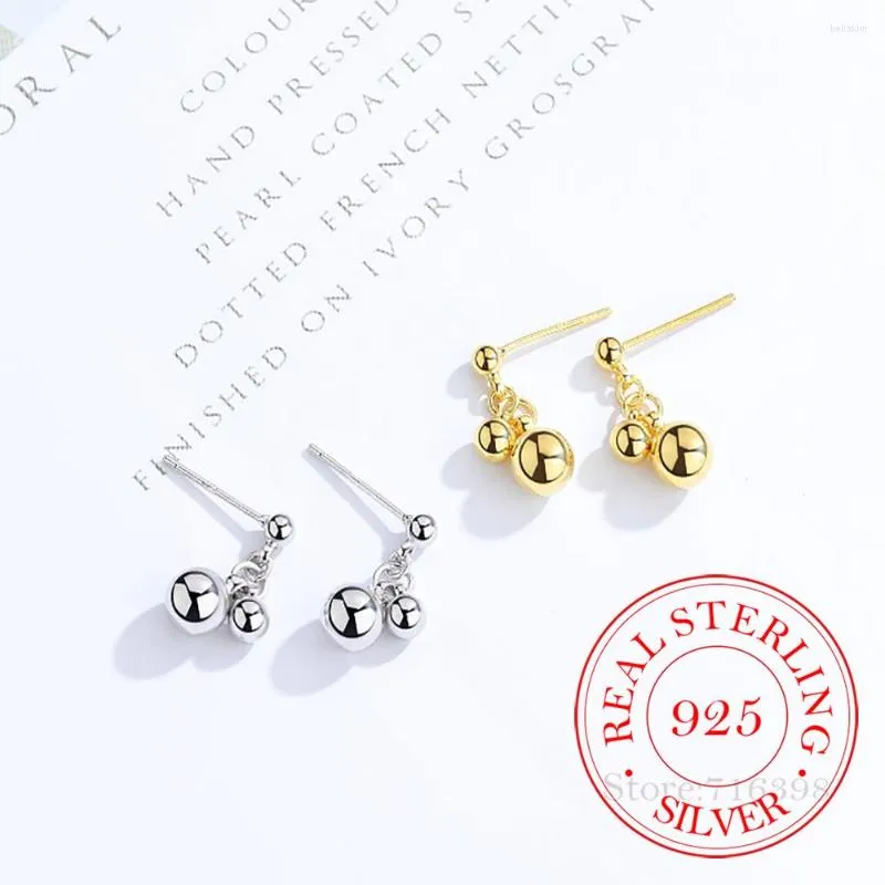 Brincos de prata esterlina maciça 925, contas redondas, piercing de orelha, para meninas, mulheres, moda, joias, pendentes