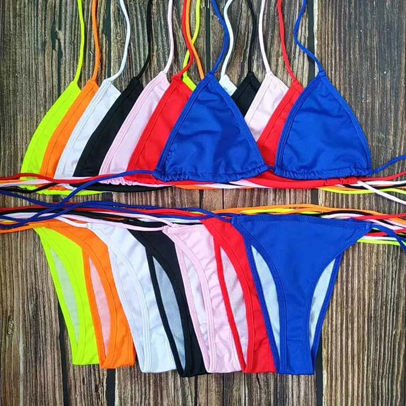 Kvinnors badkläder sexig bikini set baddräkt kvinnor 2023 slips badkläder strandkläder baddräkt kvinnlig strand semester svart vit rosa röd blå gul z0613