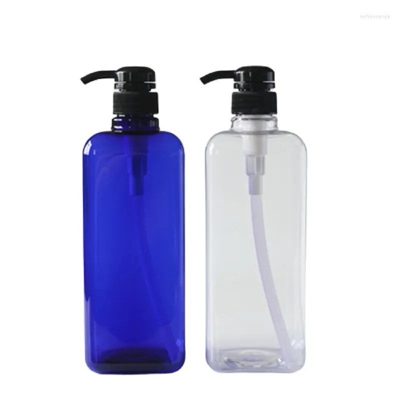 Storage Bottles Empty Plastic PET Blue Clear Square Shampoo Bottle White Black Lotion Press Pump 1000ML Cosmetic Packaging Containers