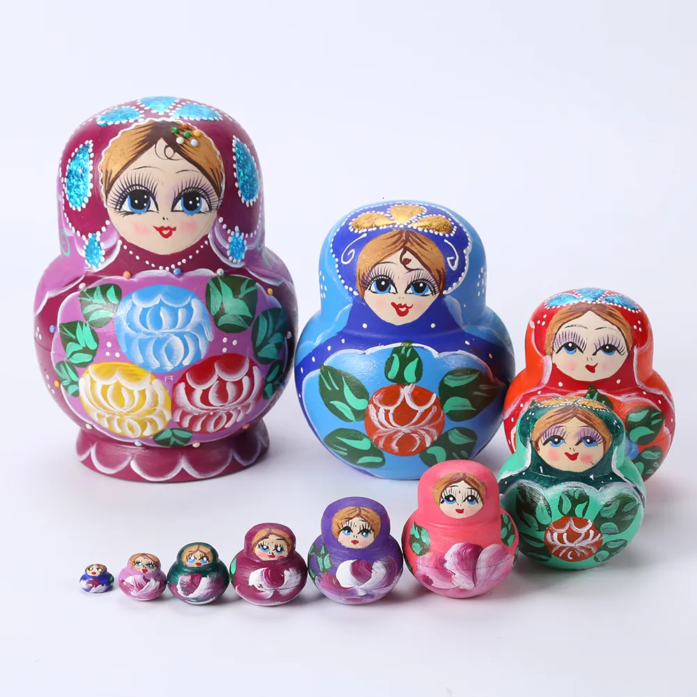 Poupées 5 -10 Pcs Belles Poupées En Bois Matryoshka Nidification Babouchka Russe Peinture À La Main pour Enfants Jouets De Noël Cadeaux Poupées Peintes À La Main 230612