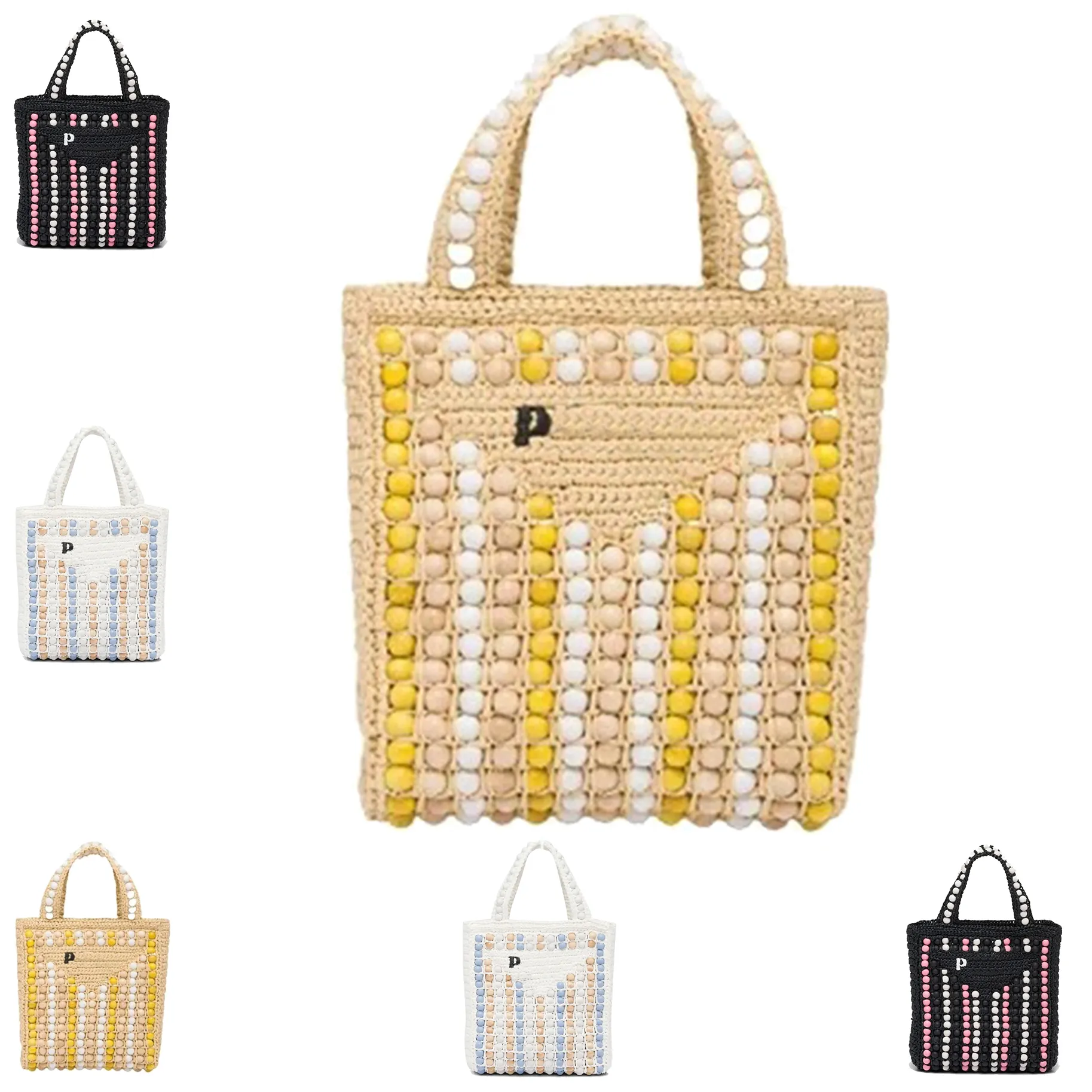 mens Straw Raffias designer tote Beach Bag Women triangle pochette purses handbags luxury summer Shoulder bag weave prad stripe String of bead Cross body clutch bags