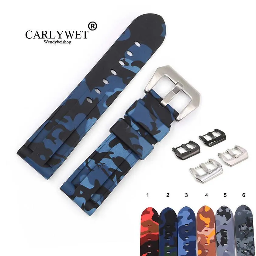 Carlywet 22 24mm Camo Blauw Zwart Grijs Rood Waterdicht Silicone Rubber Vervanging Watch Band Loops Strap voor Panerai Luminor H09152435