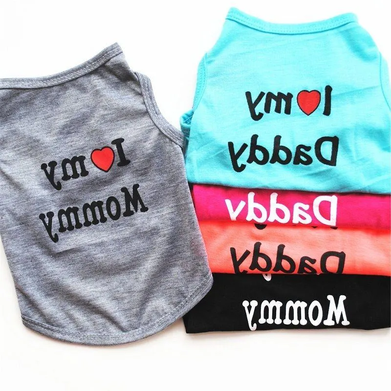 Mode Huisdier Puppy Zomer Shirt Kleine Hond Kat Huisdier Kleding Mama Papa Vest T-shirt 5 kleuren Wmslw