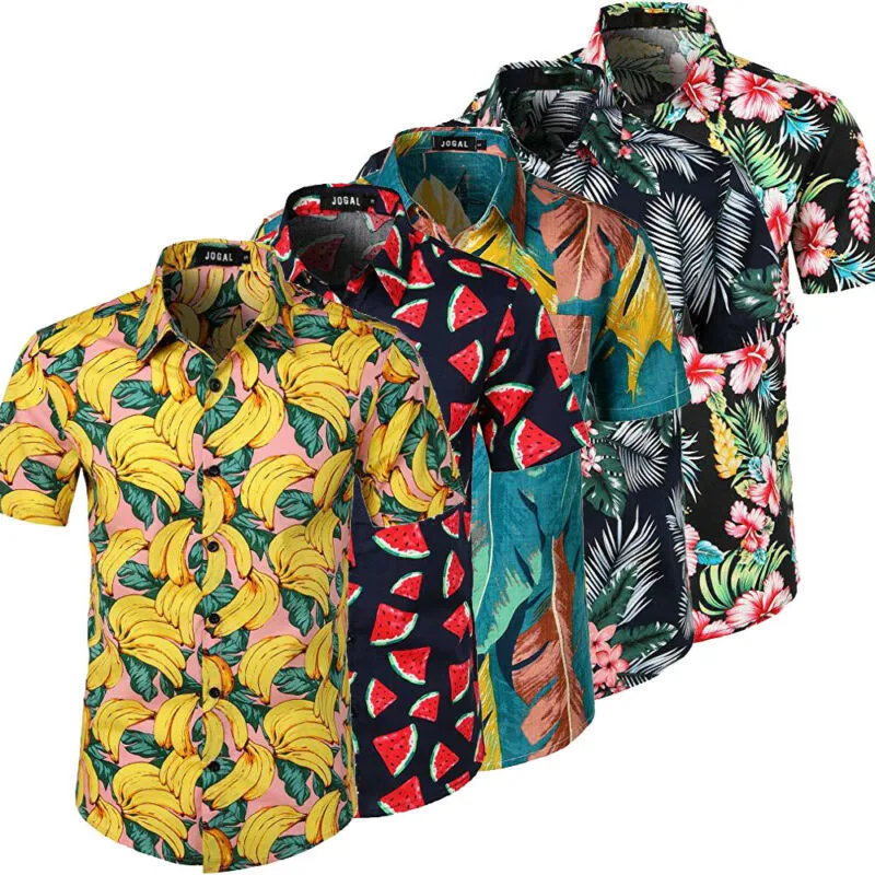 Mäns avslappnade skjortor 5 Style Men's Hawaiian Beach Shirt Floral Fruit Print Shirts Topps Casual Short Sleeve Summer Semester Fashion Plus Size 230613