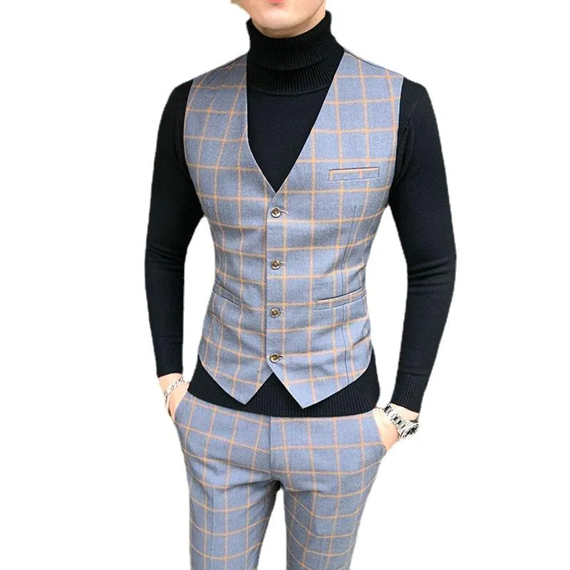 Куртки размер S5XL Boutique Fashion Men's Men's Formal Business Pleaid Suit Vest Groom Свадебная вечеринка Социальная мужская талия.