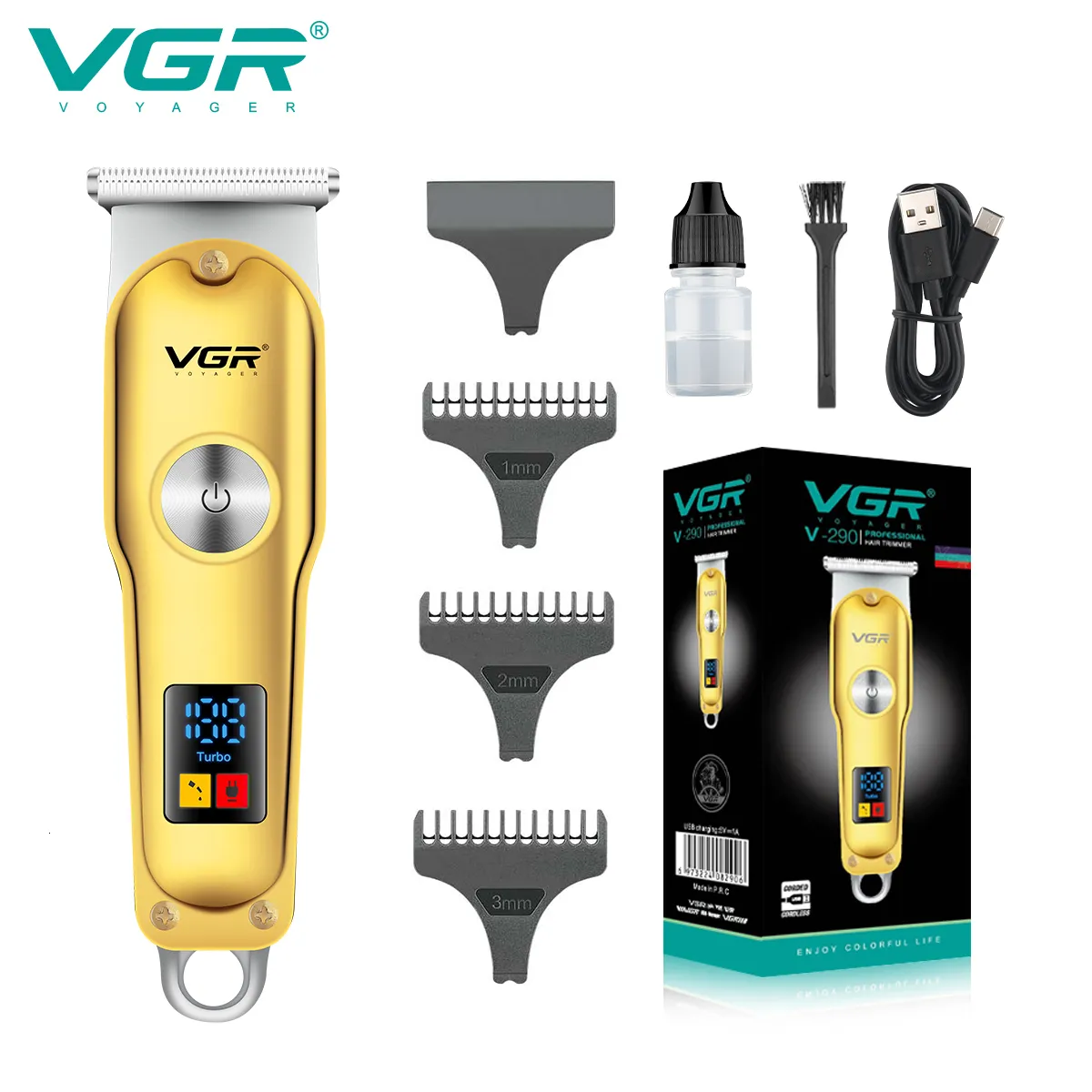 Aparador de cabelo VGR Aparador de cabelo Mini aparador de cabelo Aparador de barba profissional recarregável sem fio elétrico T-Blade máquina de corte zero V-290 230613