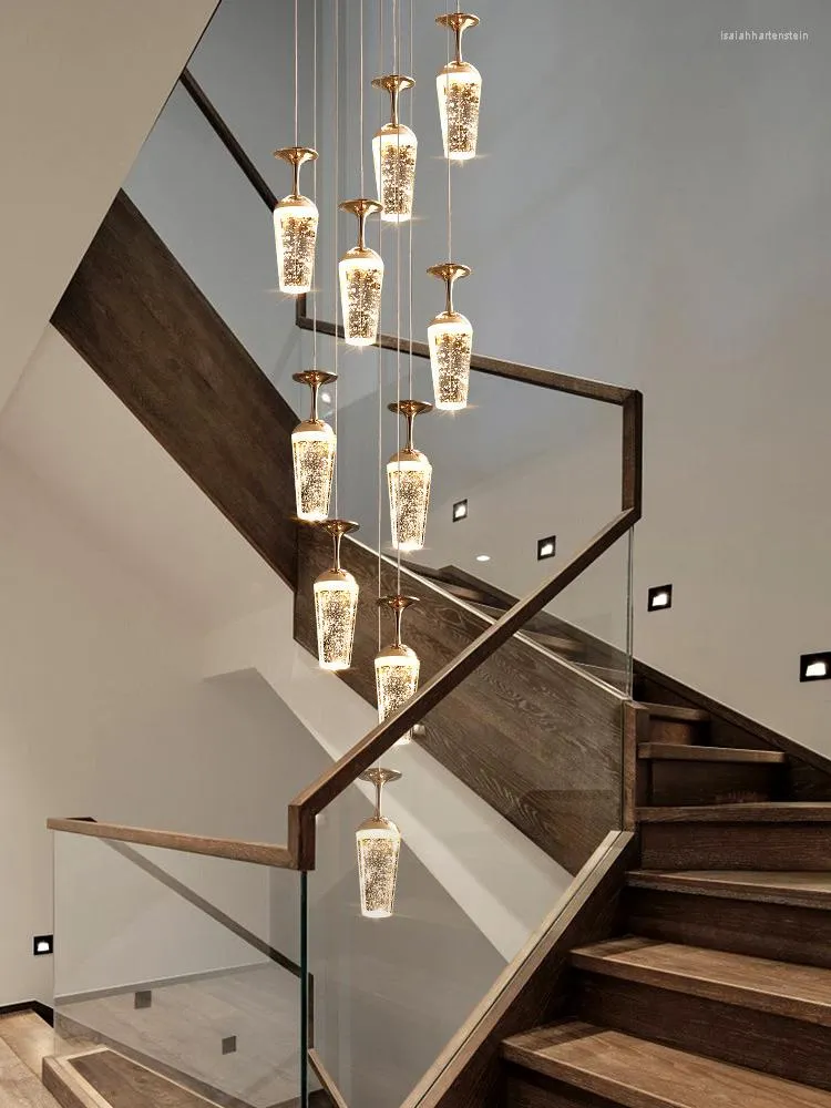 Lampes suspendues Escalier Cristal Long Lustre Moderne Simple Duplex Bâtiment Grand Vide Villa Salon Lampe