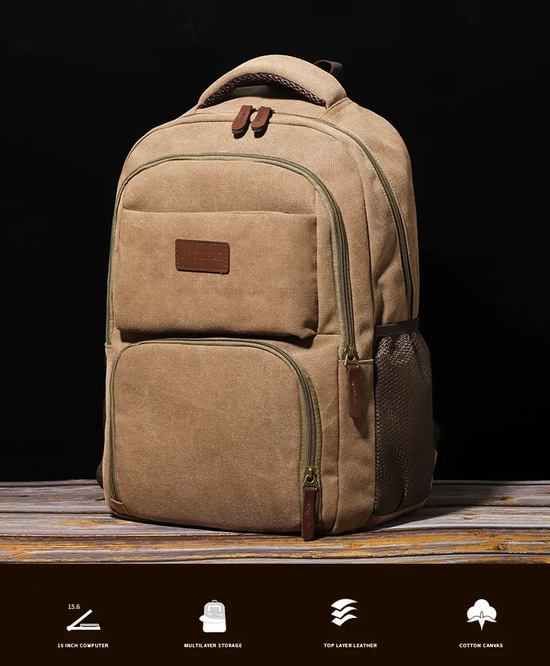 Mens Khaki Canvas Canvas Backpack For Outdoor Travel, Sports, Riding ...